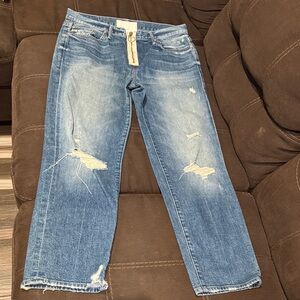MOTHER Light Blue Distressed Straight Leg Jeans